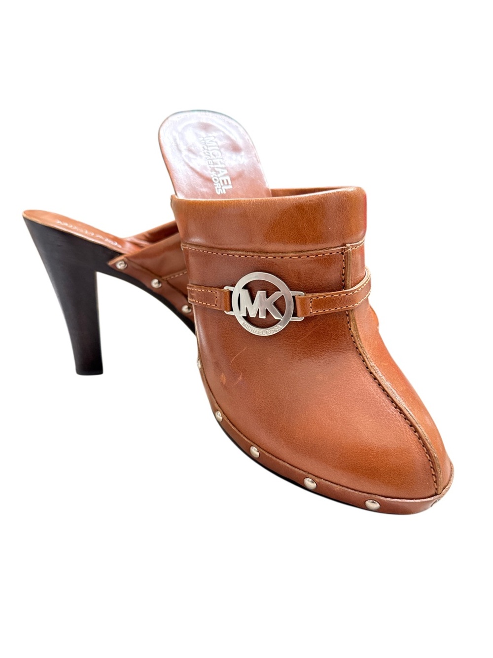 MICHAEL Michael Kors Tan Leather MK Logo Mule Heels